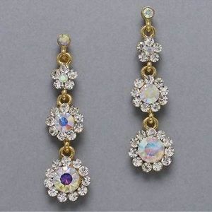Iridescent and Gold Flower Chandelier Dangle Earring Austrailian Crystal Jewelry